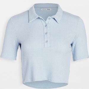 Reformation Robby Crop Knit Polo Top in Blue